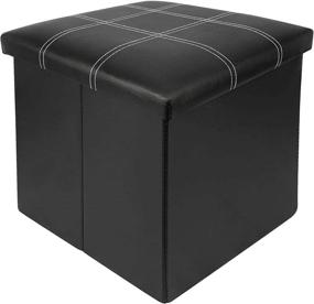 img 4 attached to 🪑 Faux Leather Ottoman Storage Cube - Organizing Foot Rest with Padded Seat, Foldable for Living Room - Supports 220 Lbs - Black Stripe Square Ottoman Storage Box