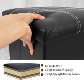 img 2 attached to 🪑 Faux Leather Ottoman Storage Cube - Organizing Foot Rest with Padded Seat, Foldable for Living Room - Supports 220 Lbs - Black Stripe Square Ottoman Storage Box