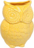 🦉 versatile and stylish ceramic cooking utensil holder: mygift yellow owl design for efficient kitchen storage логотип