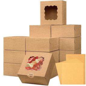 img 4 attached to 🎁 Premium Set of 24 Moretoes 6x6x3in Brown Bakery Boxes for Pastries, Cookies, and Mini Cakes – Includes Window, Parchment Paper, and Stickers!