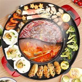 img 3 attached to 🍲 Versatile 4.5L Hot Pot with Removable Grill - Korean BBQ Smokeless Grill and Shabu Hot Pot Combo for Indoor and Outdoor Gatherings (Red)