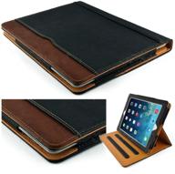 📱 s-tech black and tan apple ipad mini 1 2 3 soft leather wallet smart cover - sleep/wake flip case logo
