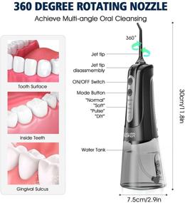 img 1 attached to 🦷 Portable Cordless Dental Flosser, KUSKER Water Oral Irrigator for Teeth, 4 Modes & 4 Jet Tips, IPX7 Waterproof, Rechargeable - Ideal for Home, Travel, Braces, Bridges Care (Black)