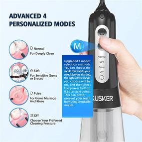 img 3 attached to 🦷 Portable Cordless Dental Flosser, KUSKER Water Oral Irrigator for Teeth, 4 Modes & 4 Jet Tips, IPX7 Waterproof, Rechargeable - Ideal for Home, Travel, Braces, Bridges Care (Black)