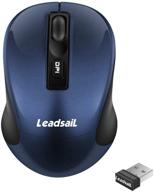 🖱️ leadsail wireless computer mouse - 2.4g portable slim cordless mouse | less noise for laptop | optical mouse with 4 buttons | aa battery powered | usb mouse for laptop, desktop, macbook (blue+black) logo