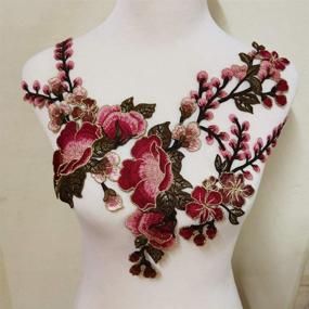 img 4 attached to 🌺 Set of 3 Flower Patch Embroidered Garment Appliques for Sewing on Clothes, Cheongsam, Wedding Dress—Red A