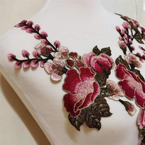 img 3 attached to 🌺 Set of 3 Flower Patch Embroidered Garment Appliques for Sewing on Clothes, Cheongsam, Wedding Dress—Red A