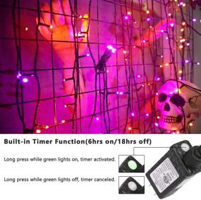 img 1 attached to 🎃 98.42ft 300 LED Orange & Purple Halloween Lights by PhilzOps - Connectable, 8 Modes, Plug in Twinkle Purple Lights Waterproof for Holiday Party Home Decor