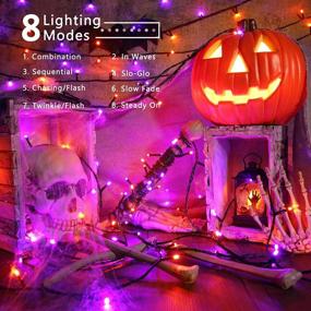 img 2 attached to 🎃 98.42ft 300 LED Orange & Purple Halloween Lights by PhilzOps - Connectable, 8 Modes, Plug in Twinkle Purple Lights Waterproof for Holiday Party Home Decor