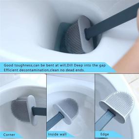 img 2 attached to 🚽 White Silicone Toilet Brush and Holder Set | Non-Slip Long Handle | Soft Bristles | Effortlessly Clean Toilet Corners | Floor Standing Bathroom Cleaning Brush