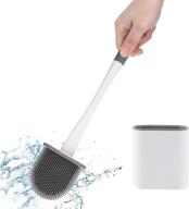 🚽 white silicone toilet brush and holder set | non-slip long handle | soft bristles | effortlessly clean toilet corners | floor standing bathroom cleaning brush logo