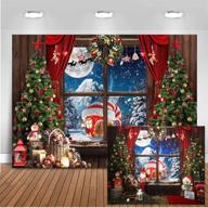 🎄 mocsicka rustic christmas backdrop | window, tree, gifts, and snow mountain photo background | candy cane winter christmas north pole party decorations | photography backdrops (7x5ft) logo