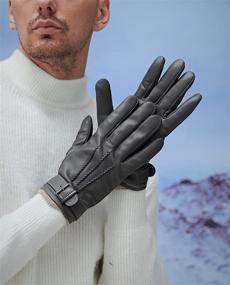 img 2 attached to 🧤 YISEVEN Кашемировые перчатки из агнешьей кожи для мотоцикла с возможностью использования сенсорного экрана.