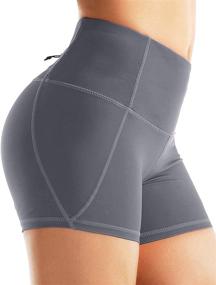 img 3 attached to 🩳 Rocorose Women's Tummy Control Yoga Shorts – 4-Way Stretch High Waist Workout Running Shorts with Pockets