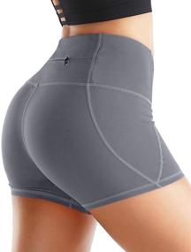 img 4 attached to 🩳 Rocorose Women's Tummy Control Yoga Shorts – 4-Way Stretch High Waist Workout Running Shorts with Pockets