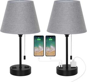 img 4 attached to 💡 Stylish HAITRAL Modern Table Lamps with Dual USB Ports & AC Outlets - Ideal for Bedroom Living Room Office (Grey/Black)