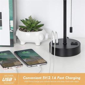 img 1 attached to 💡 Stylish HAITRAL Modern Table Lamps with Dual USB Ports & AC Outlets - Ideal for Bedroom Living Room Office (Grey/Black)