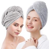 🧖 2 pack ellewin bamboo hair towel wrap, microfiber hair drying shower turban with buttons, super absorbent quick dry hair towels for curly long thick hair, rapid dry head towel wrap for women, anti frizz logo