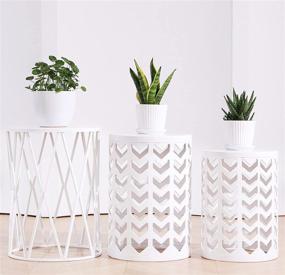 img 3 attached to Set of 3 White Nesting Round Metal Coffee End Tables - Multifunctional Modern Furniture Nightstands Decor Side Tables Plant Stand for Home Office, Indoor, and Outdoor Gardens (Ships from US)