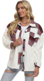 img 3 attached to 👚 Stylish Himosyber Womens Patchwork Shacket Jacket (Green Fleece M): Trendy Women's Clothing