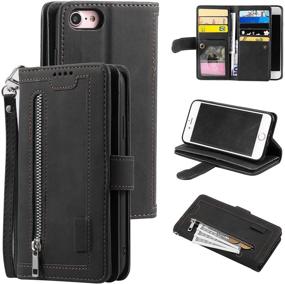 img 4 attached to 👛 UEEBAI Wallet Case for iPhone 6 Plus iPhone 6S Plus, Retro 9 Card Holder Slots Zipper Pocket Handbag Case with PU Leather, Magnetic Closure Kickstand and Wrist Strap, TPU Shockproof Flip Case - Black