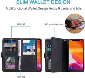 img 3 attached to 👛 UEEBAI Wallet Case for iPhone 6 Plus iPhone 6S Plus, Retro 9 Card Holder Slots Zipper Pocket Handbag Case with PU Leather, Magnetic Closure Kickstand and Wrist Strap, TPU Shockproof Flip Case - Black