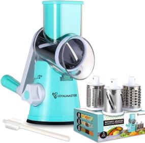 img 4 attached to 🧀 LOYALMASTER Manual Rotary Cheese Grater Mandoline - Handheld Slicer Grinder with Strong Suction Base and 3 Stainless Steel Drums for Vegetable, Carrot, Salad, and Nuts.