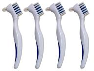 🦷 denture cleaner brushes: dual sided toothbrush for effective dental denture care - ergonomic rubber handle - 4-pack brush set with free eyeglass pouch logo