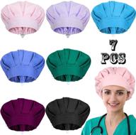 🧢 7-piece multicolor elastic hair covers by satinior - bouffant hats with buttons, headwrap caps with sweatband for men and women logo