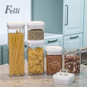 img 1 attached to 🎁 Felli Flip Tite Food Storage Container Set of 5 - Patented Airtight Silicone Plastic Kitchen Pantry Canister with Lids for Christmas Gifts - Ideal for Women, Perfect for Pasta, Sugar, and More (5, Regular)