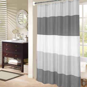 img 4 attached to 🚿 Premium Black and Grey Shower Curtain for Men's Bathroom | White Neutral Stripes | Polyester Fabric | 72"x72" | 12 Hooks Included