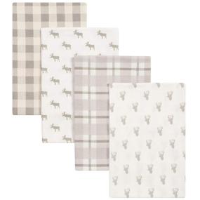 img 4 attached to 🦌 Forest Animal Theme 100% Cotton Flannel Baby Receiving Blankets - Stag and Moose 4 Pack