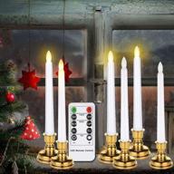 🕯️ pack of 6 battery operated flameless christmas taper window candles with remote timers, 7.9 inch led flickering electric candles featuring realistic warm flame lights for home party holiday decorations логотип