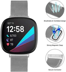 img 1 attached to Браслеты Fitbit Versa 3 и Fitbit Sense - Дышащая магнитная наручная петля из нержавеющей стали с возможностью регулировки для женщин и мужчин (серебристый, маленький) - совместимы с Amzpas