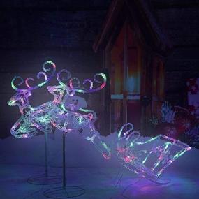 img 4 attached to 🎄 Enhance Your Holiday Décor with the Pre-Lit LED Light Up Double Reindeer and Sleigh Set: A Stunning Acrylic Christmas Decoration for Both Indoor and Outdoor Use