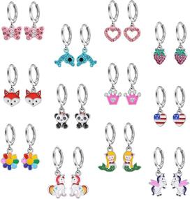 img 4 attached to Hypoallergenic Acrylic Dangle Hoop Earrings: Adorable Fox, Flower, Flag, and More Designs for Women and Little Girls