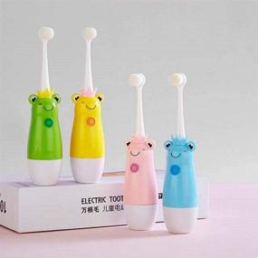 img 3 attached to 🐸 Adorable Waterproof Pink Frog Electric Sonic Children Toothbrush - Ideal for Kids aged 3 to 12 Years - Cute Ultrasonic Design with Three Soft Hair Brushes