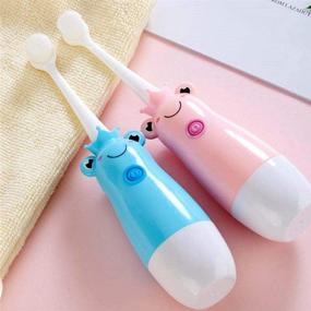 img 1 attached to 🐸 Adorable Waterproof Pink Frog Electric Sonic Children Toothbrush - Ideal for Kids aged 3 to 12 Years - Cute Ultrasonic Design with Three Soft Hair Brushes