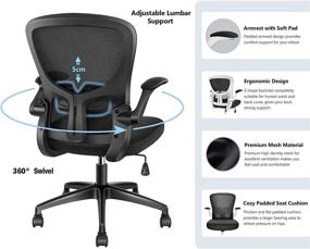 img 2 attached to YONISEE Ergonomic Swivel Desk Chair with Flip-up Armrest, Adjustable Lumbar Support, Height Tilting Adjustment - Mesh Home Office Computer Chair for Task and Executive Rocking