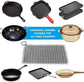 img 2 attached to 🔗 TOPULORS Stainless Steel Cast Iron Skillet Cleaner - Chainmail Scrubber for Pre-Seasoned Pans, Griddle Pans, BBQ Grills, and More - 7x7 Inch