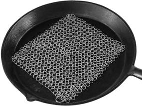img 3 attached to 🔗 TOPULORS Stainless Steel Cast Iron Skillet Cleaner - Chainmail Scrubber for Pre-Seasoned Pans, Griddle Pans, BBQ Grills, and More - 7x7 Inch