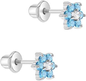 img 3 attached to 🌸 Delicate Rhodium Plated Flower Stud Earrings with Crystal Cubic Zirconia for Toddlers and Young Girls - Secure Screw Back, 5mm - Shiny and Glamorous Floral Earrings for Kids