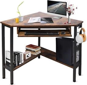 img 4 attached to 🌟 Space-Saving Triangle Corner Desk by Cheflaud for Small Spaces, Ergonomic Computer Desk with Keyboard Tray, Corner Protector, Ample Storage Shelves, Durable Steel Frame for Workstation, Living Room, Bedroom, and Home Office