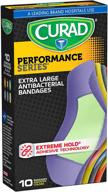 curad performance series extreme hold antibacterial fabric bandages , 10 x-large assorted count логотип