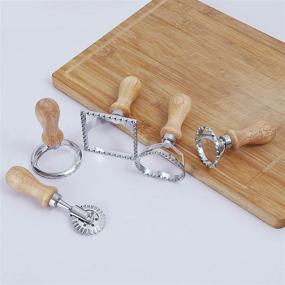 img 2 attached to 🍝 5-Inch Ravioli Stamps and Cutter Set by KEILEOHO - Includes 1 PC Ravioli Stamps, 4 PCS Dumpling Maker Molds with Wooden Handles, and 1 PC Metal Pasta Wheel Cutter and Press - Pastry Dough Cutter for Ravioli