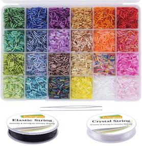 img 4 attached to 💎 EuTengHao Tube Beads Kit - 9600pcs Glass Bugle Seed Beads, Small Craft Beads for DIY Bracelet Necklaces. Jewelry Making Supplies with 2 Crystal Strings (7mm, 400 Per Color, 24 Assorted Colors)