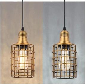 img 2 attached to 🔌 2-Pack Topotdor Pendant Light with Plug-in Cord - Vintage Adjustable Industrial Hanging Cage Lighting- E26 Edison Plug-in Light Fixture with On/Off Switch (Gold)