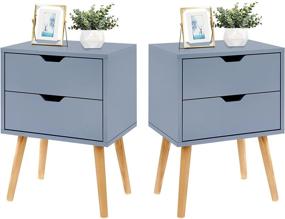 img 4 attached to Sweetgo Nightstand with Storage Drawer - Modern Chic Bedroom End Tables - Set of 2 with Simple Assembly - Solid Wood Legs - Living Room & Home Decor Furniture