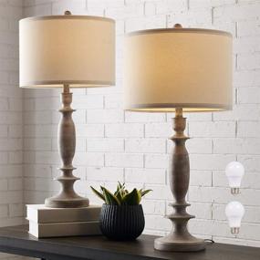 img 4 attached to 🏡 29"H Table Lamp Set of 2: Large Tall Farmhouse Wood Finish Lamps with LED Bulbs, Ideal for Living Room or Bedroom