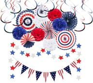 🎉 maiago 26-piece 4th of july patriotic decorations set - red, white & blue paper fan, usa flag pennant, star streamers, pom poms, hanging swirls, independence day party supplies logo